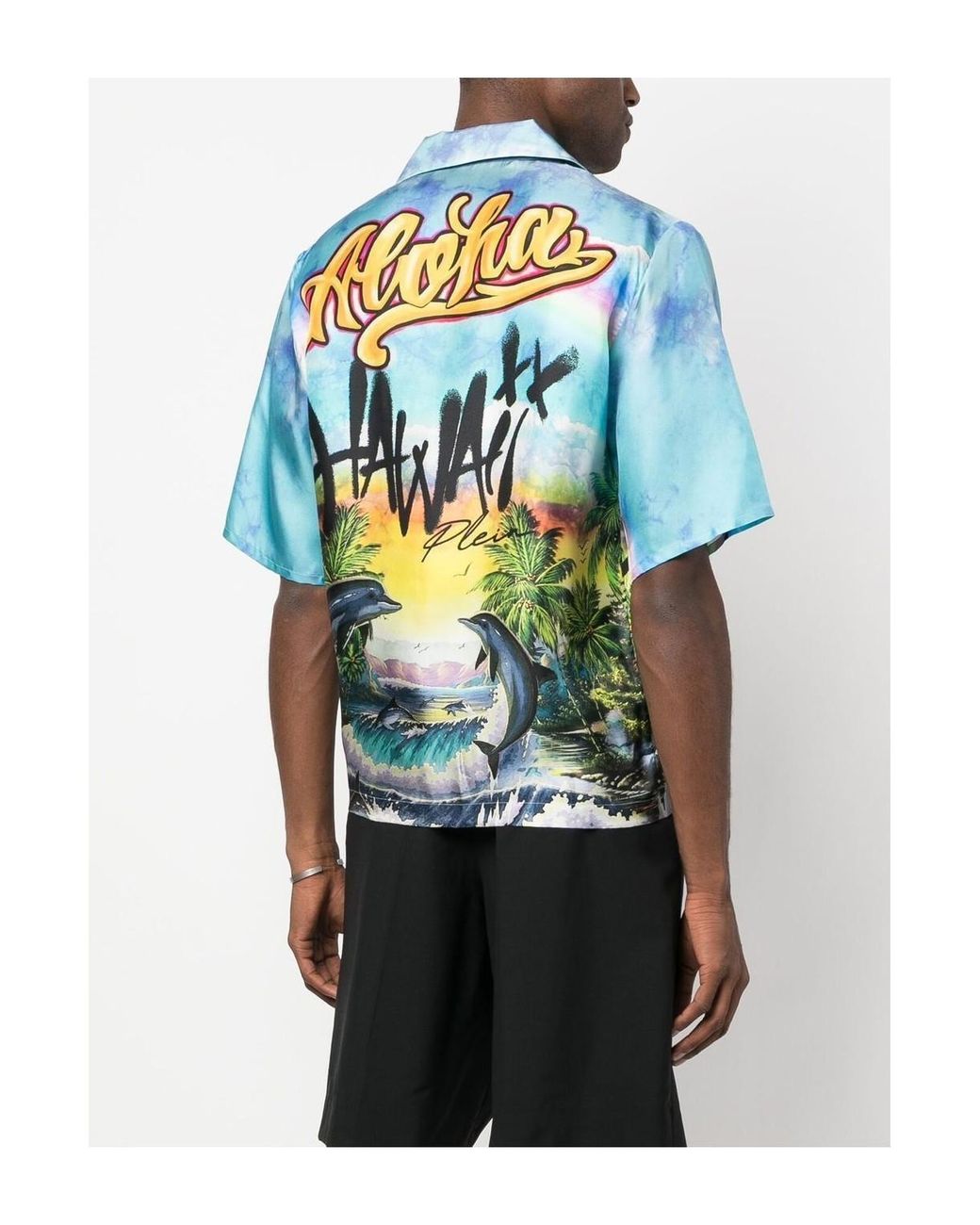 Philipp Plein Blue Graphic-Print Silk Shirt for men