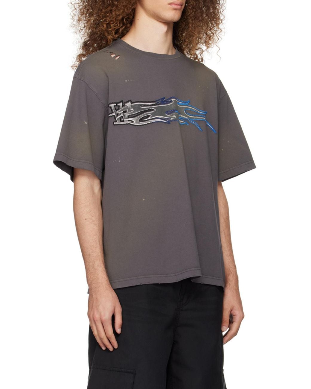 we11done Black Graphic-Print Cotton T-Shirt for men