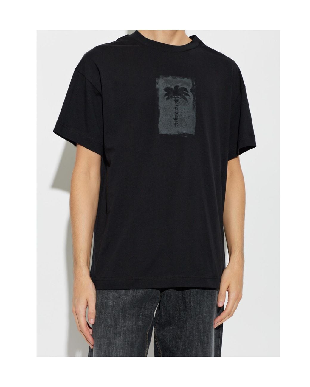 Palm Angels Black Brushed Palm Tree Crewneck T-Shirt for men