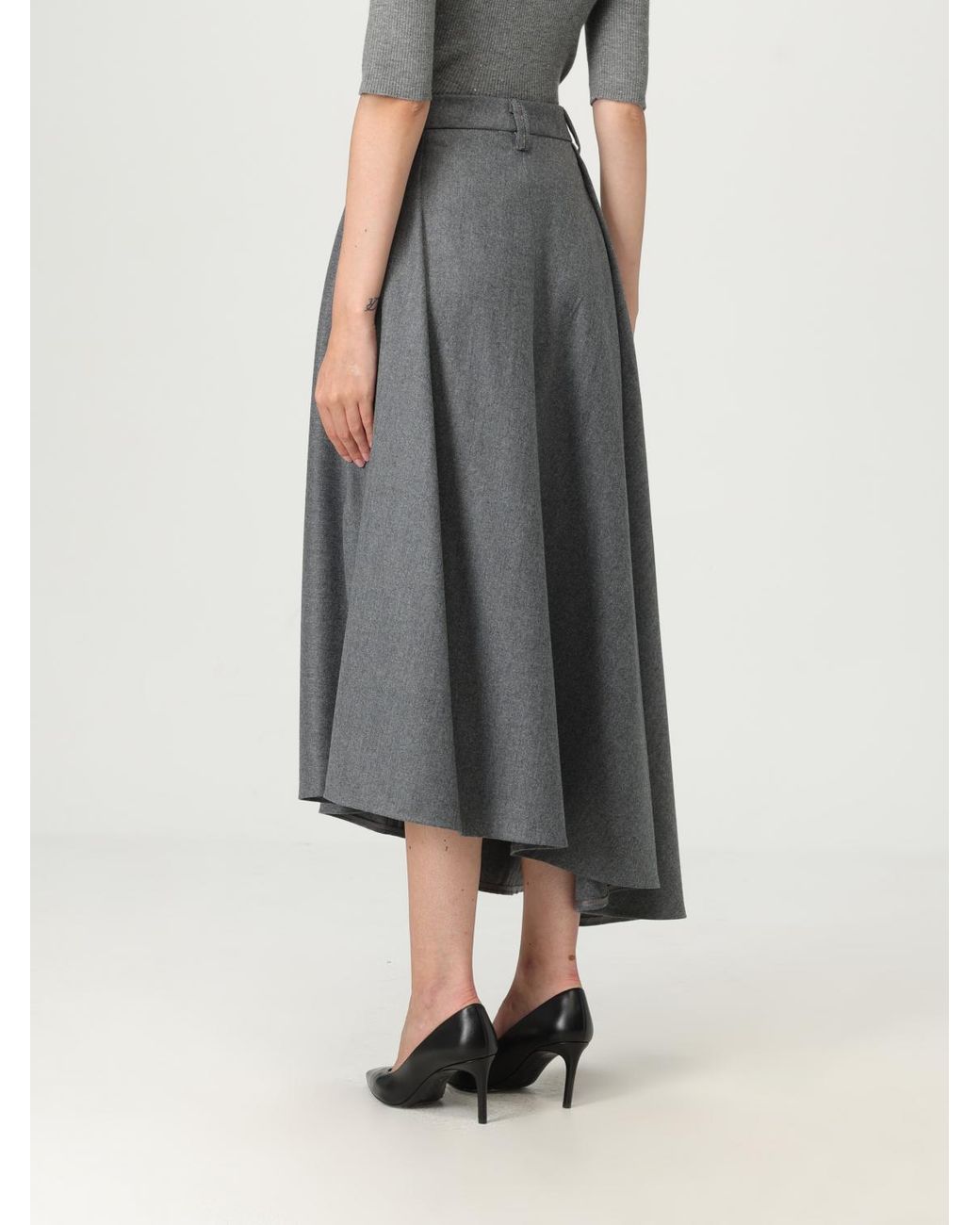 Brunello Cucinelli Gray Asymmetrical Hem Midi Skirt