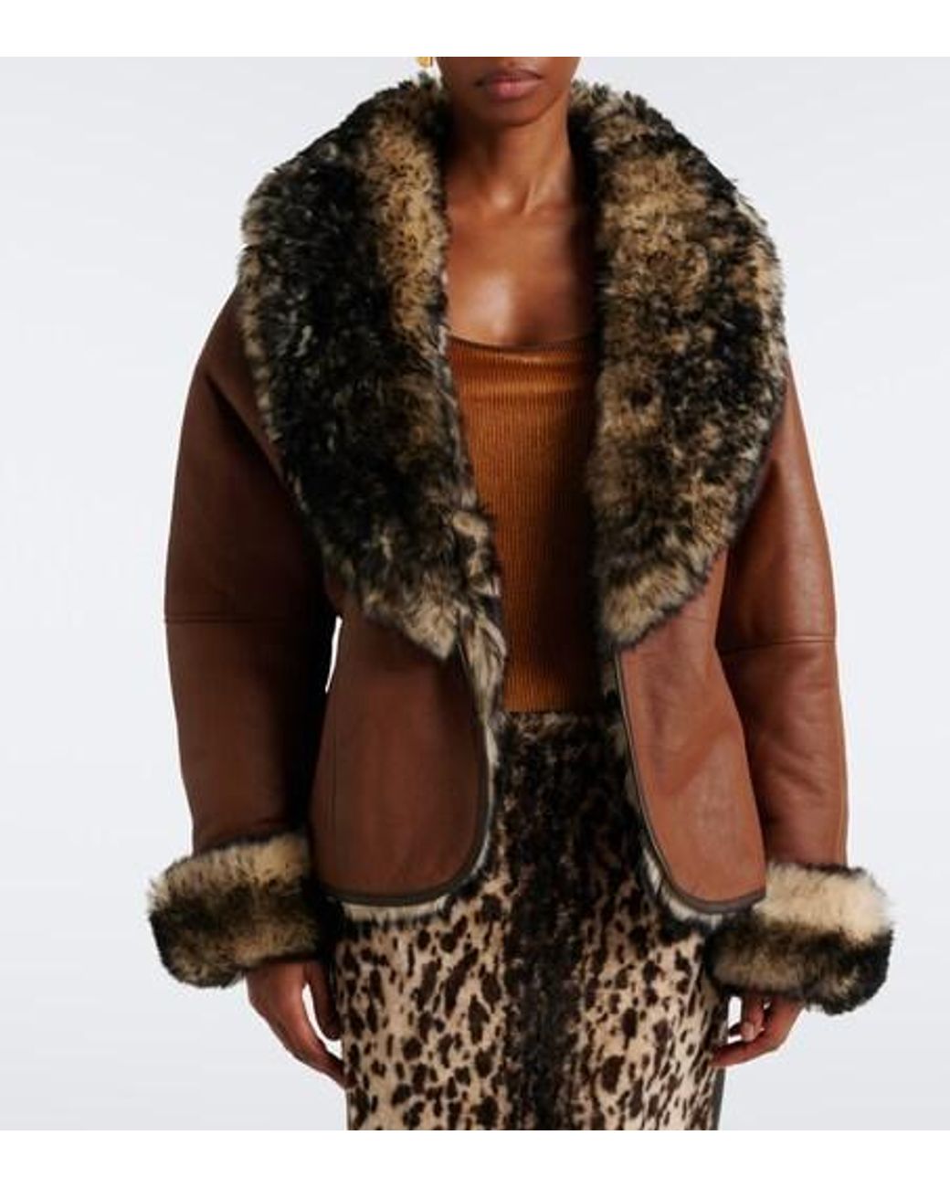 JACQUES WEI Brown Leather Long Sleeve Jacket