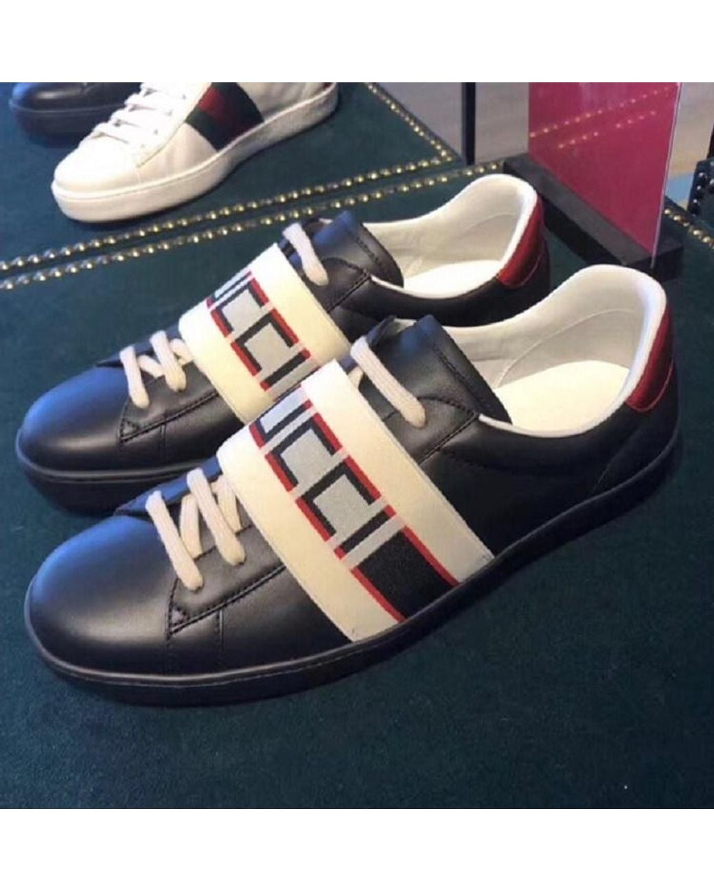 Gucci Black 523469 Ace Shoes Calf-skin Leather Casual Sneakers (GGM1715) for men