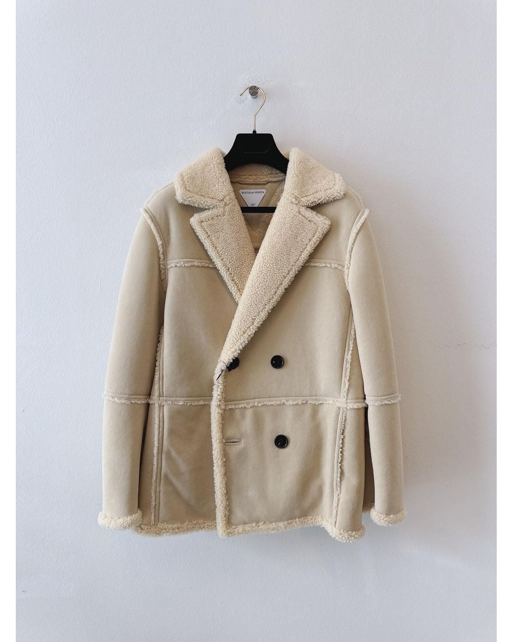Bottega Veneta Natural V-Neck Double-Breasted Coat