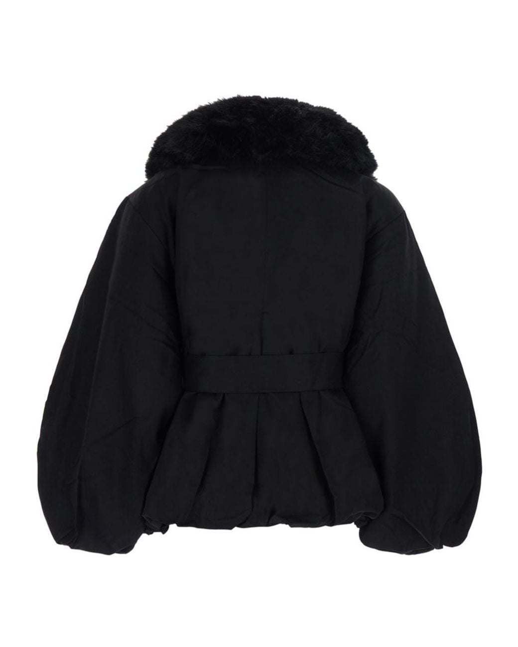 ROTATE BIRGER CHRISTENSEN Black Belted Faux Fur Collar Coat