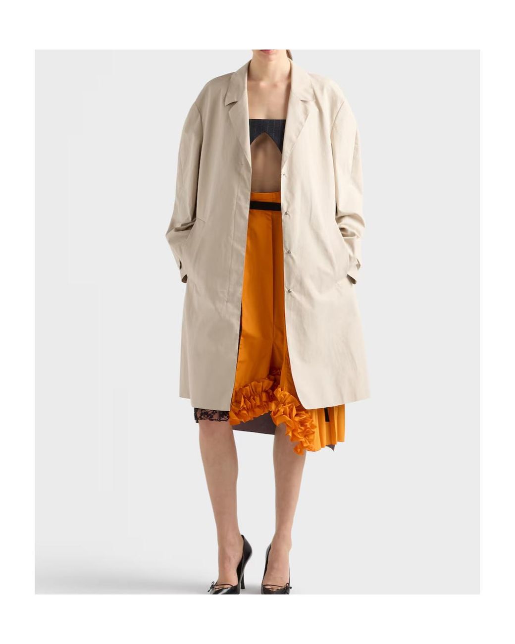 Prada White Single-Breasted Double Poplin Coat