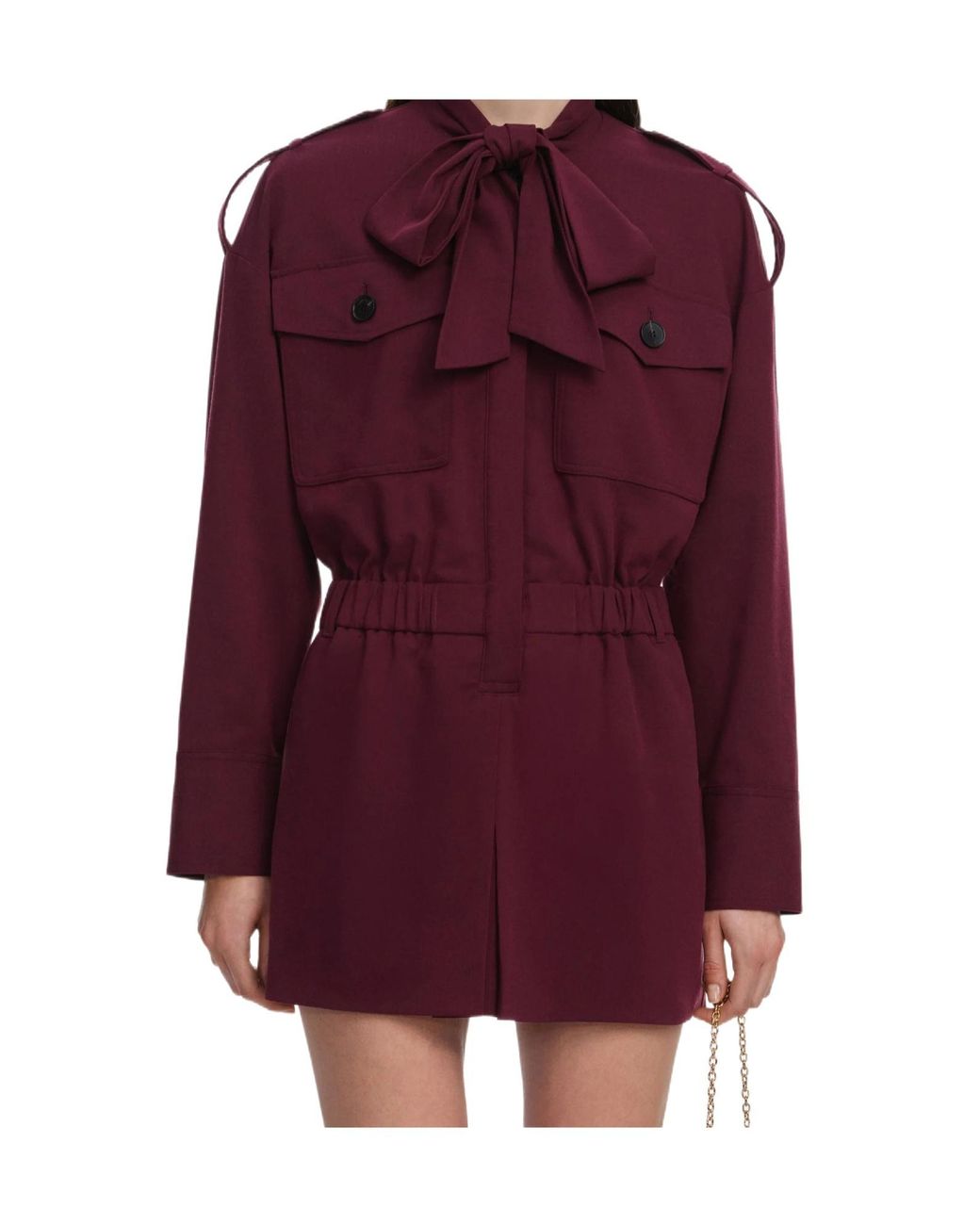 Self-Portrait Purple Tie-Neck Elasticated-Waist Mini Playsuit