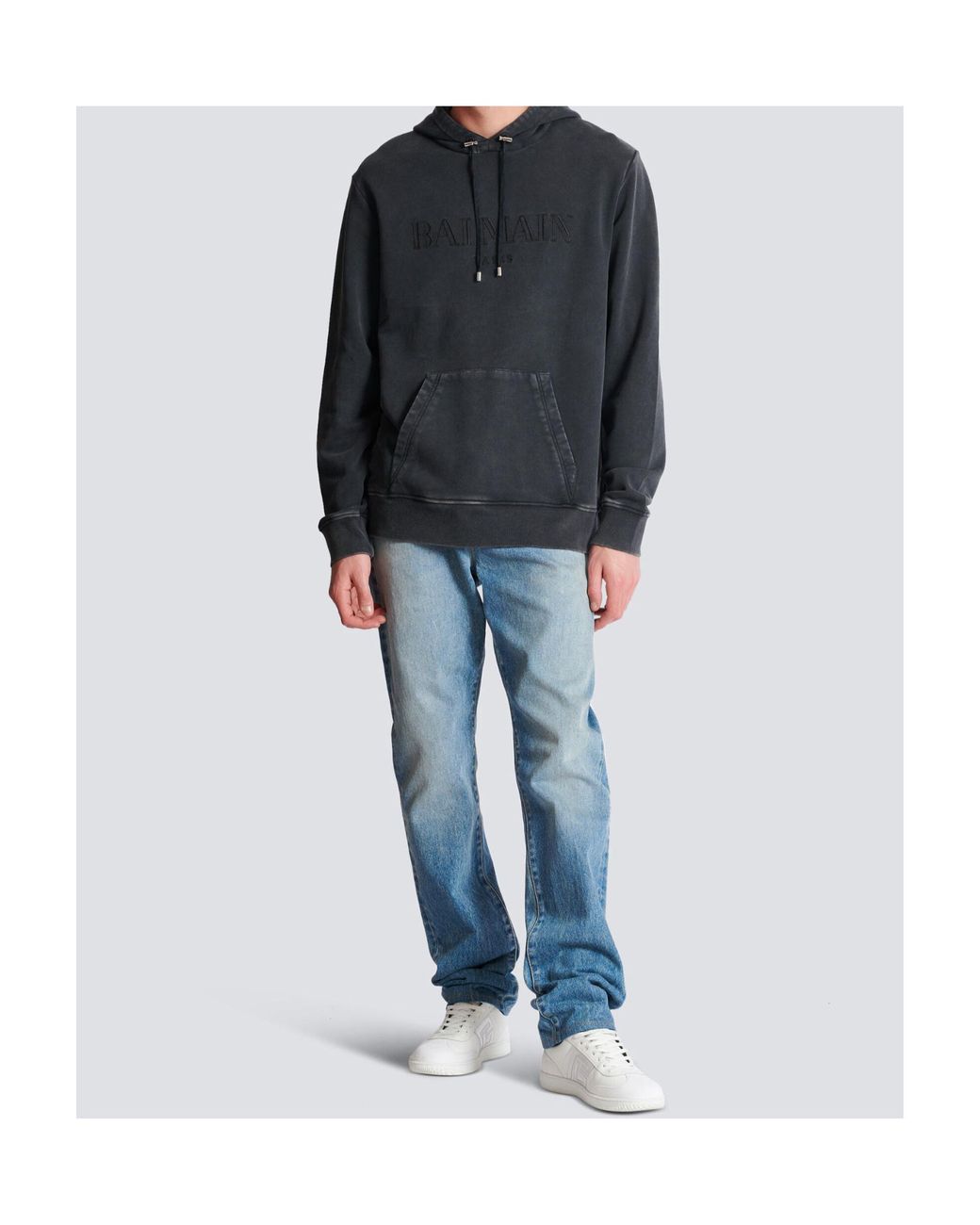 Balmain Black Vintage Logo Embroidered Hoodie for men