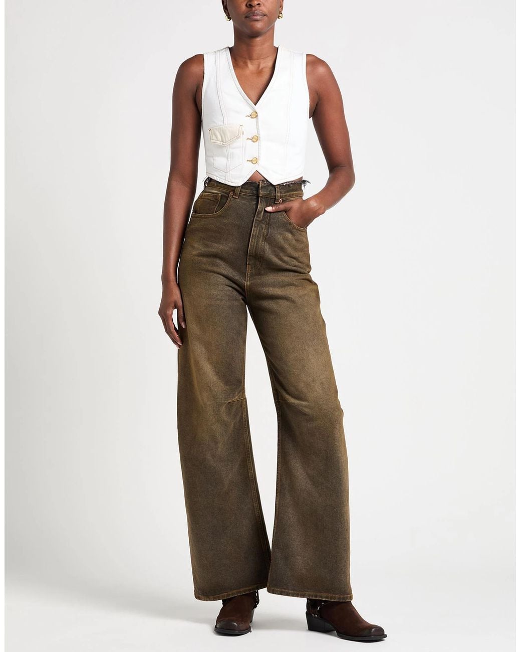 Ganni White Solid-Color Denim Sleeveless Top