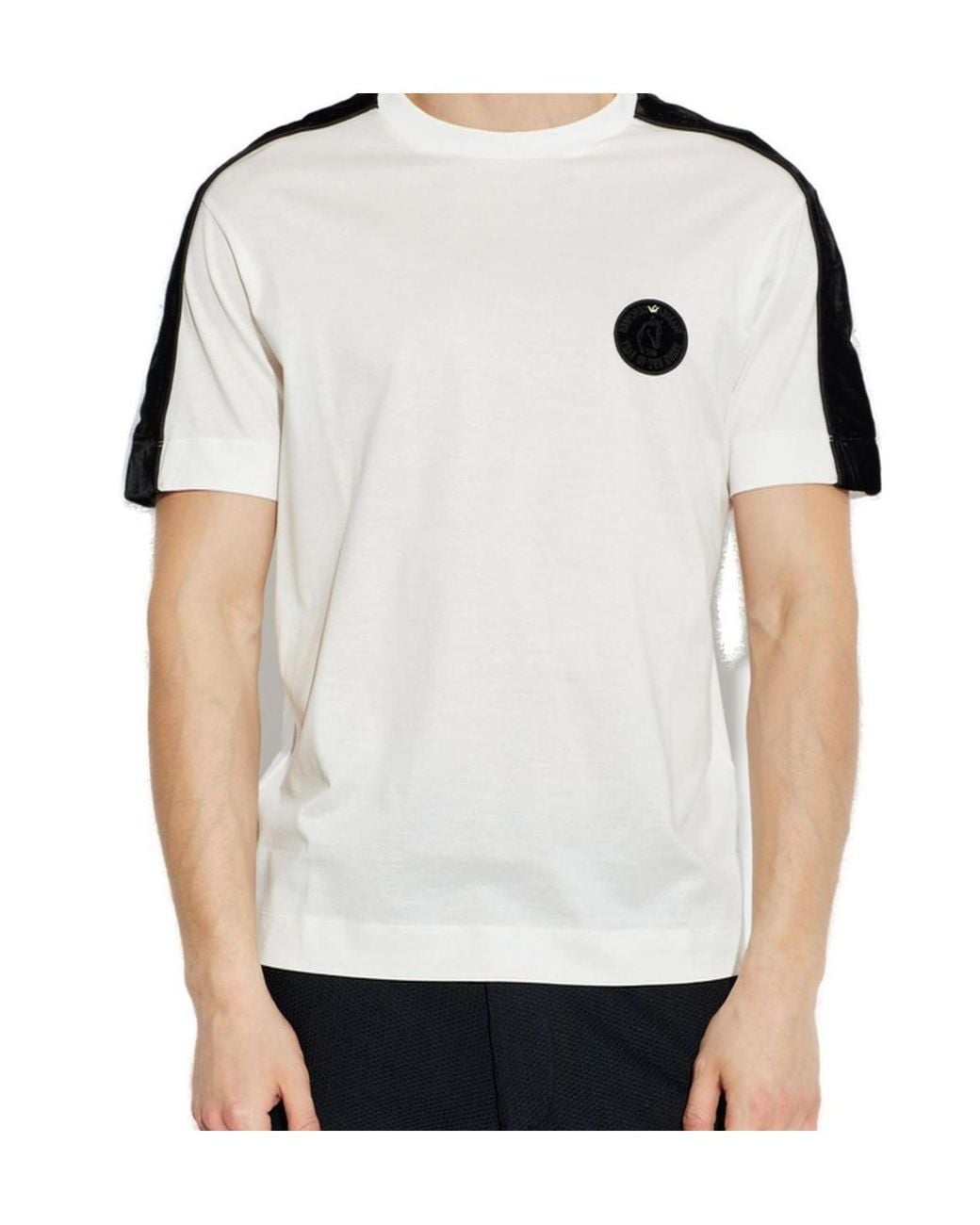 Emporio Armani White Logo Patch Crewneck T-Shirt for men
