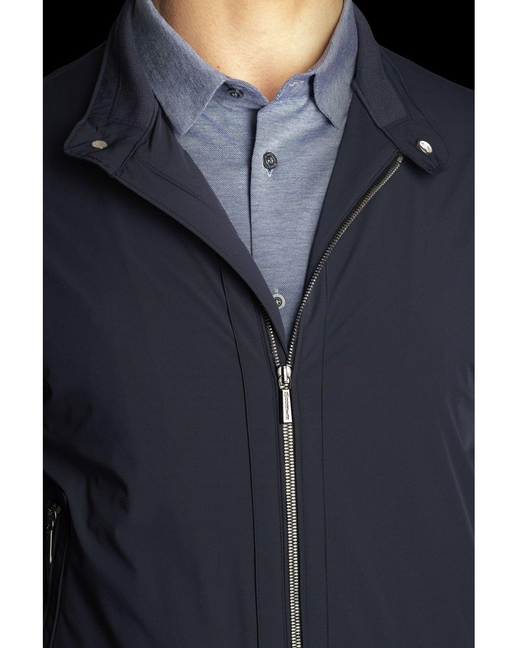 Moorer Blue Long-Sleeved Zipped Bomber Jacket for men