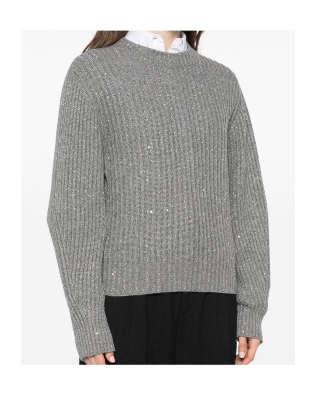 Brunello Cucinelli Gray Sequin-Embellished Ribbed-Knit for men