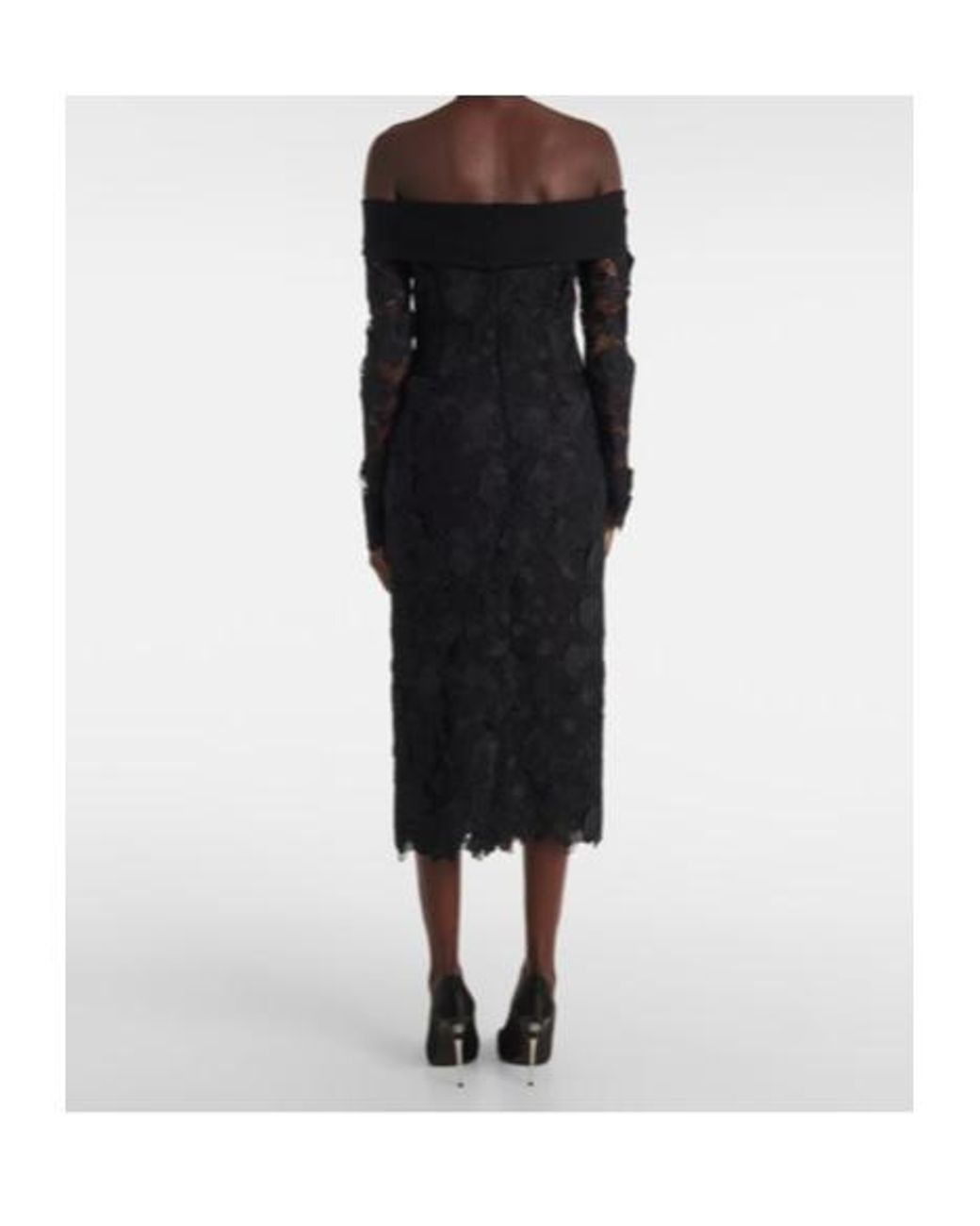 Oscar de la Renta Black Orchid Floral Guipure Midi Dress