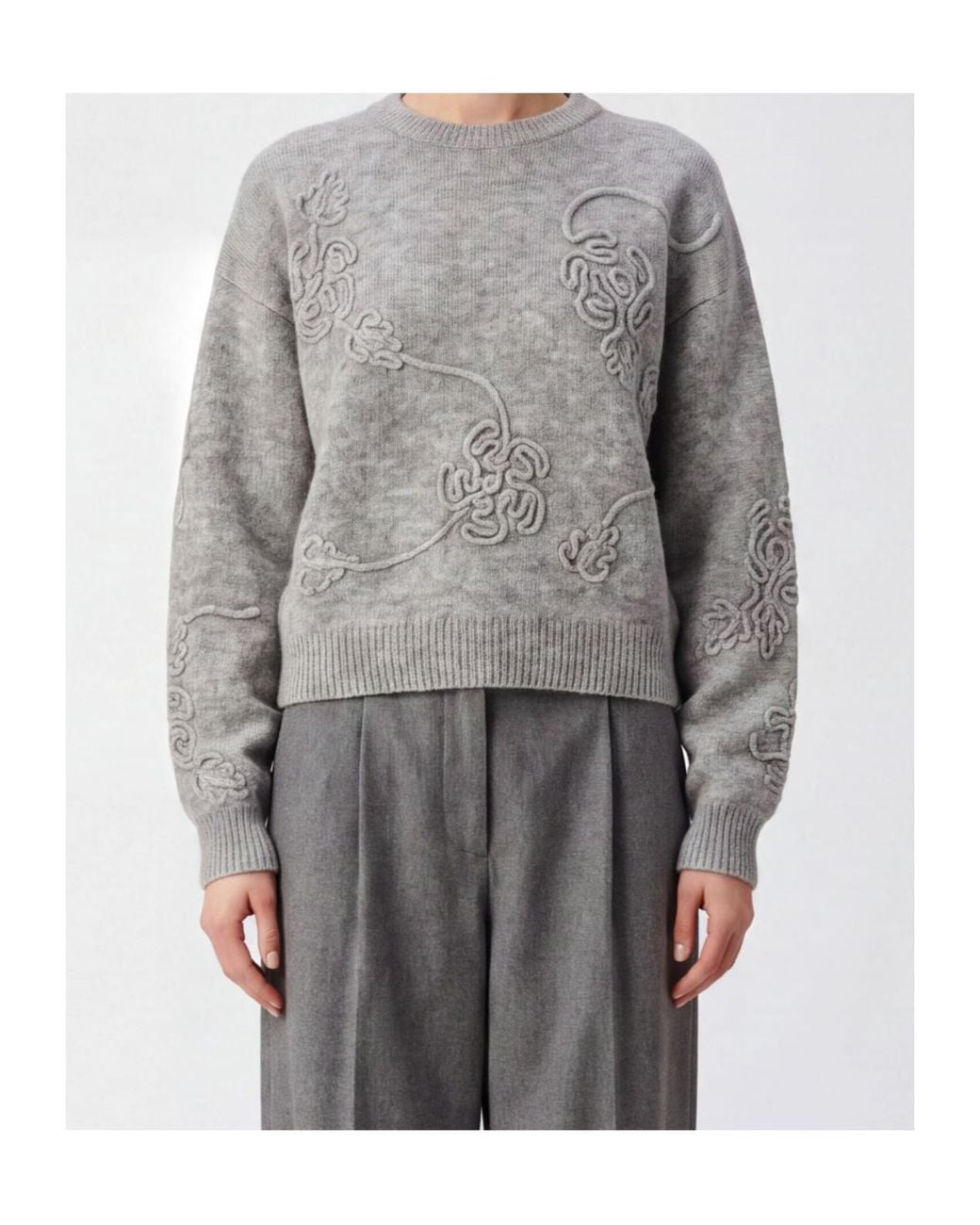 ROTATE BIRGER CHRISTENSEN Gray 3D Flower Knit Jumper