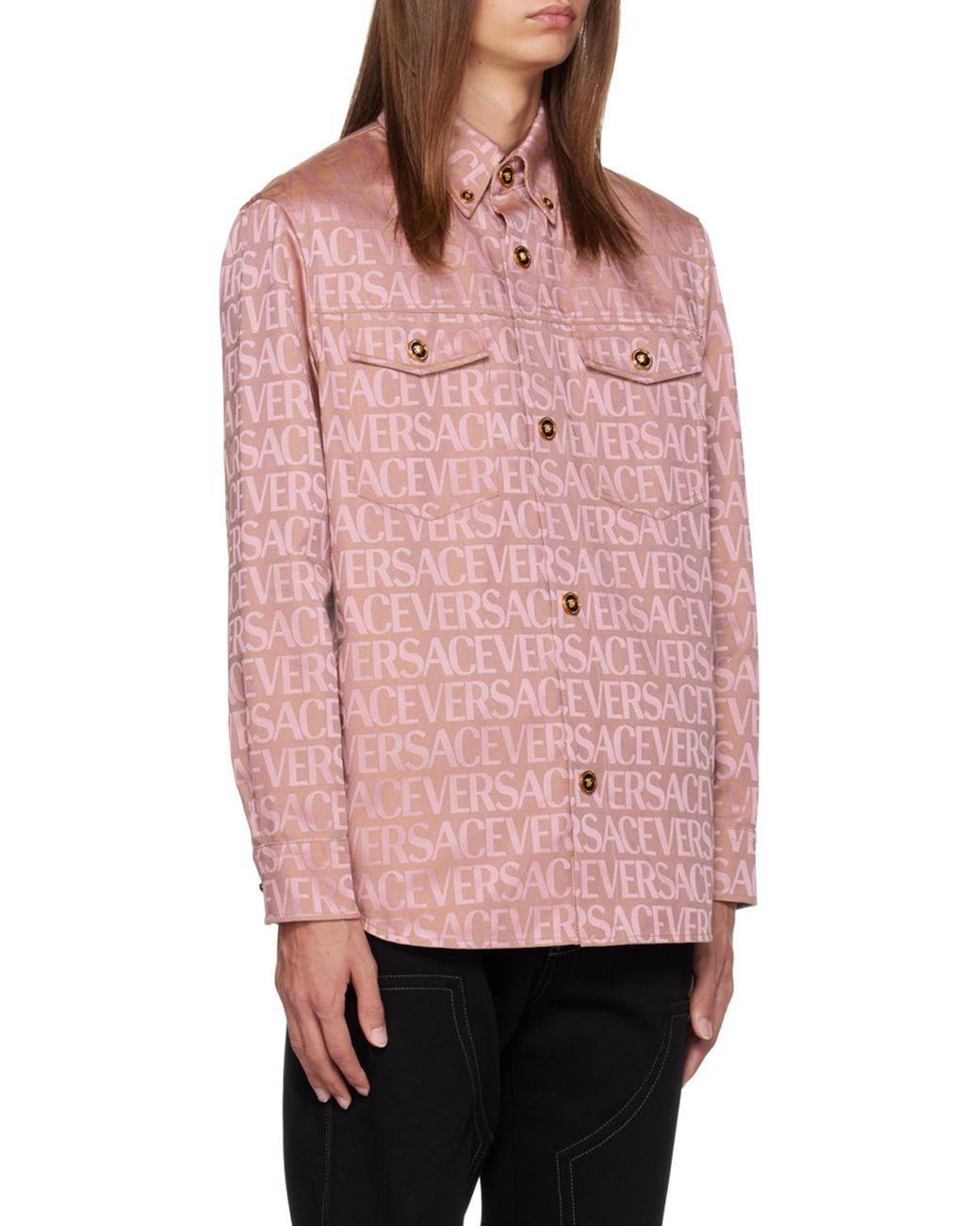 Versace Pink Allover Letter Shirt for men