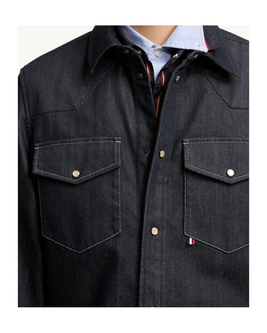 Moncler Blue Logo Patch Denim Overshirt for men