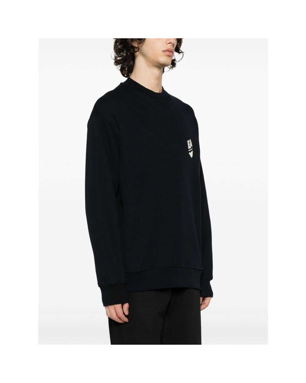 Emporio Armani Black Logo-Appliqué Cotton Sweatshirt for men