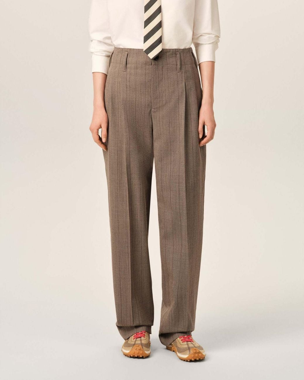AMI Brown Ami Wool Striped Two-Pleats Trousers