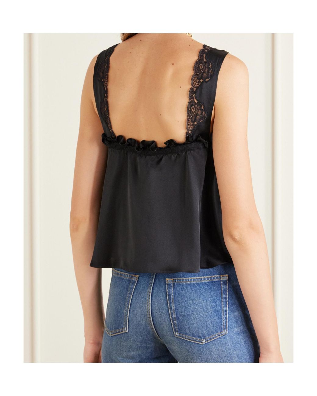 Chloé Black Lace-Trim Ruffled Top