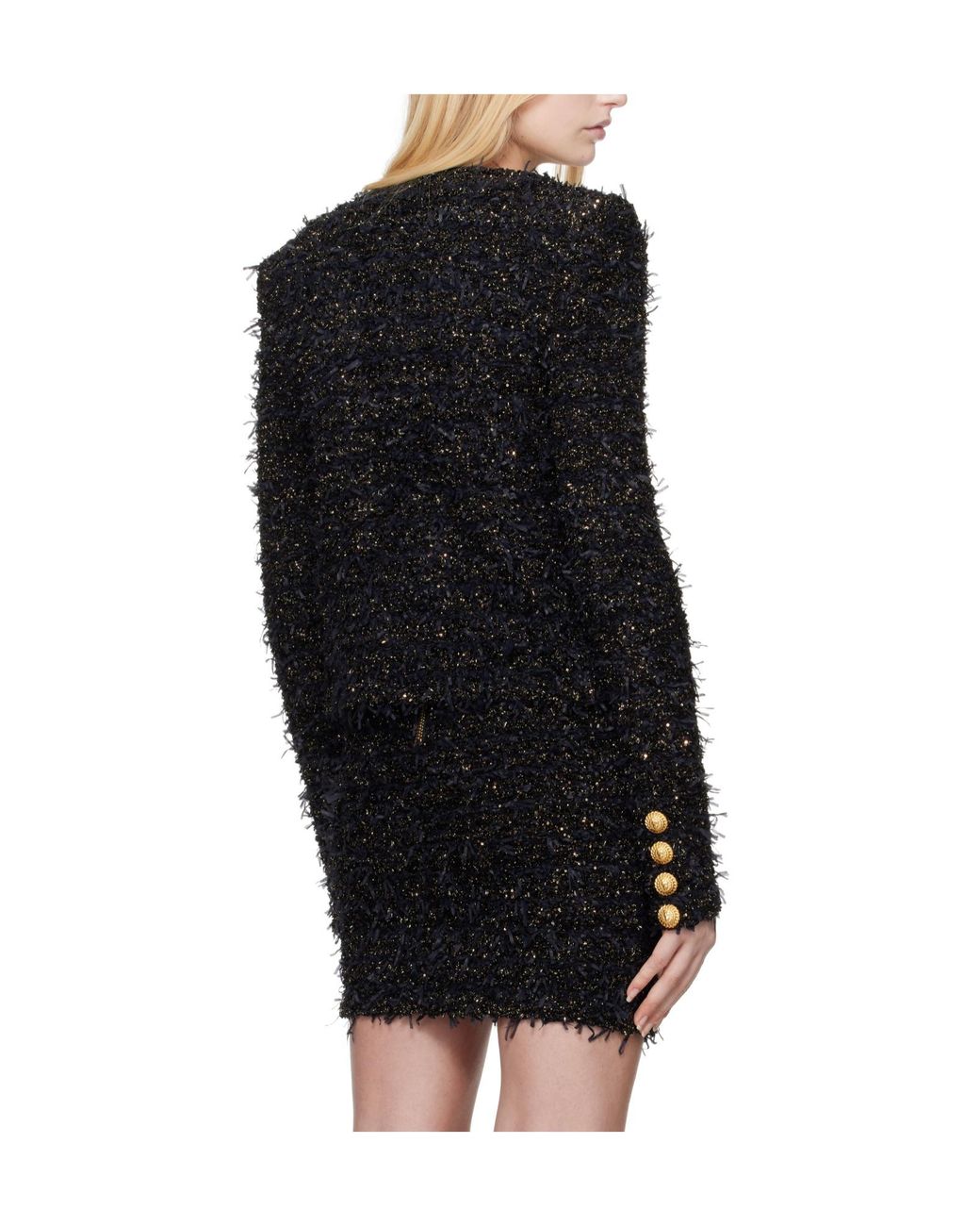 Balmain Black Tweed Buttoned Jacket