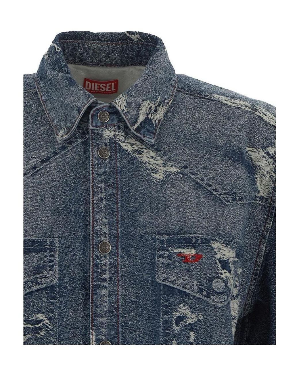 DIESEL Blue Distressed Denim Shirt for men