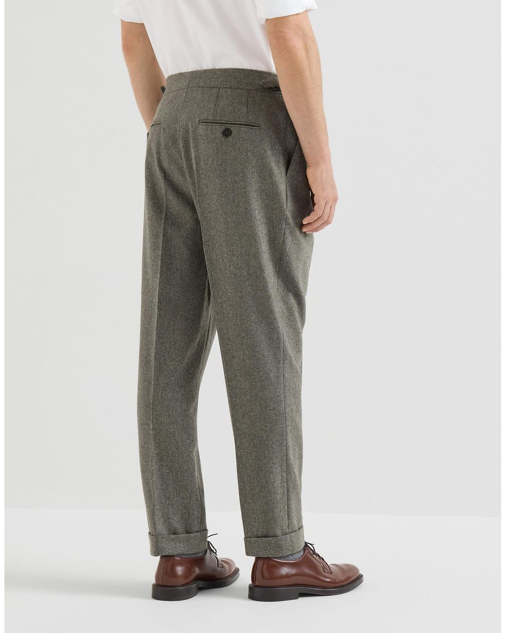 Brunello Cucinelli Gray Virgin Wool Flannel Trousers With Double Pleats And Waist Tabs for men