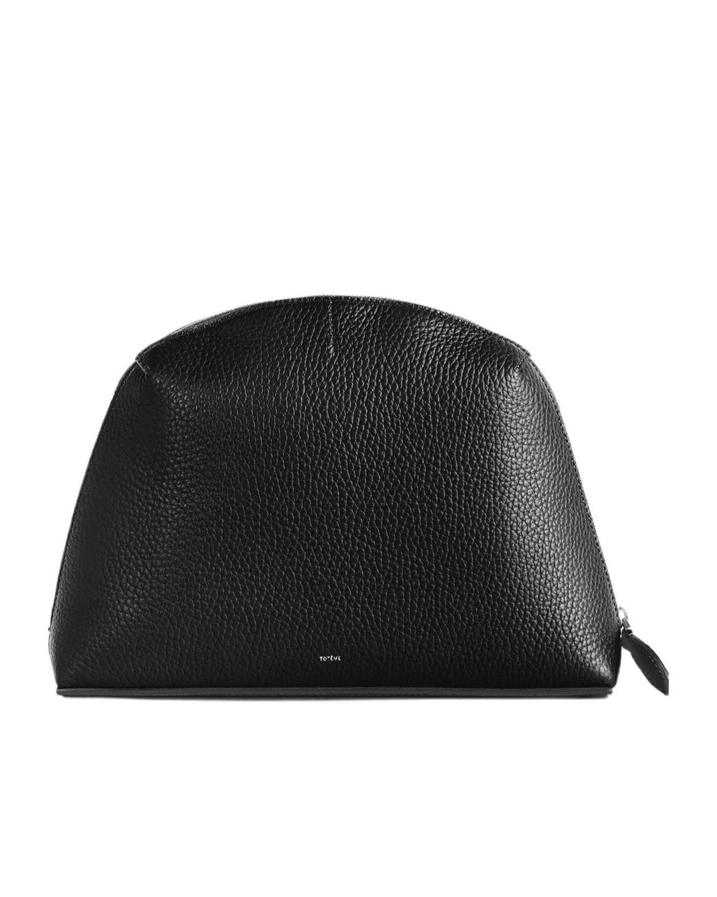 Totême Black Totême Curved Zip Leather Clutch Bag
