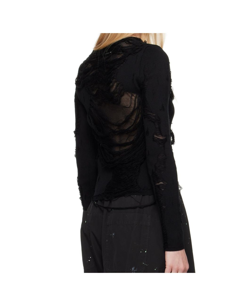 MM6 by Maison Margiela Black Ripped-Effect Knitted Jumper