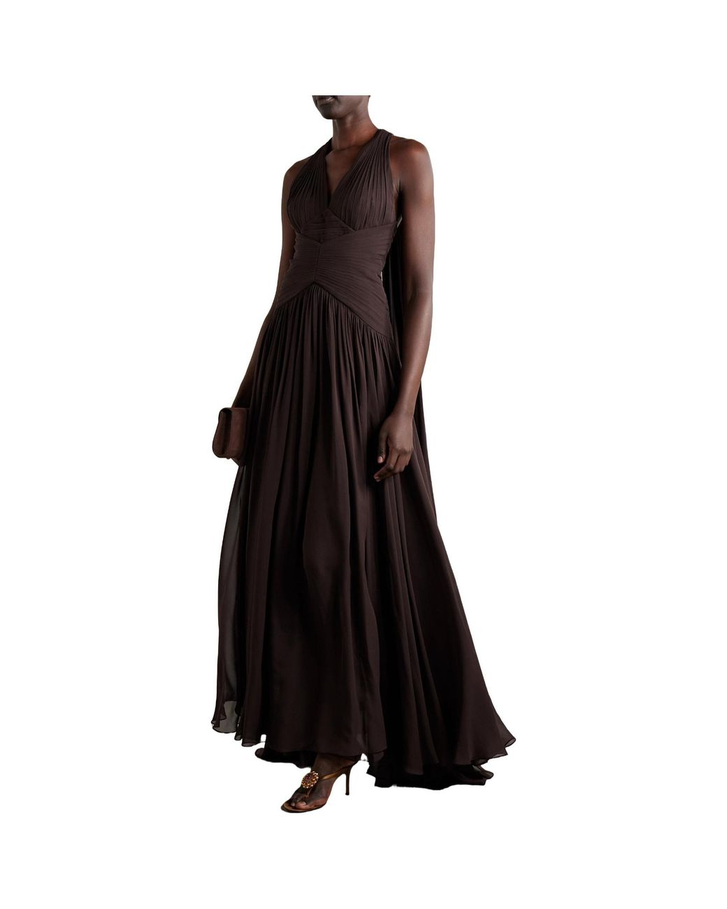 Elie Saab Multicolor Cape-Effect Gathered Silk-Georgette Gown