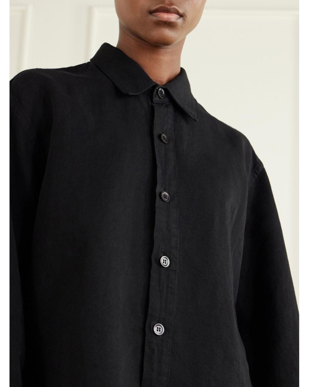 Studio Nicholson Black Cotton And Linen-Blend Shirt
