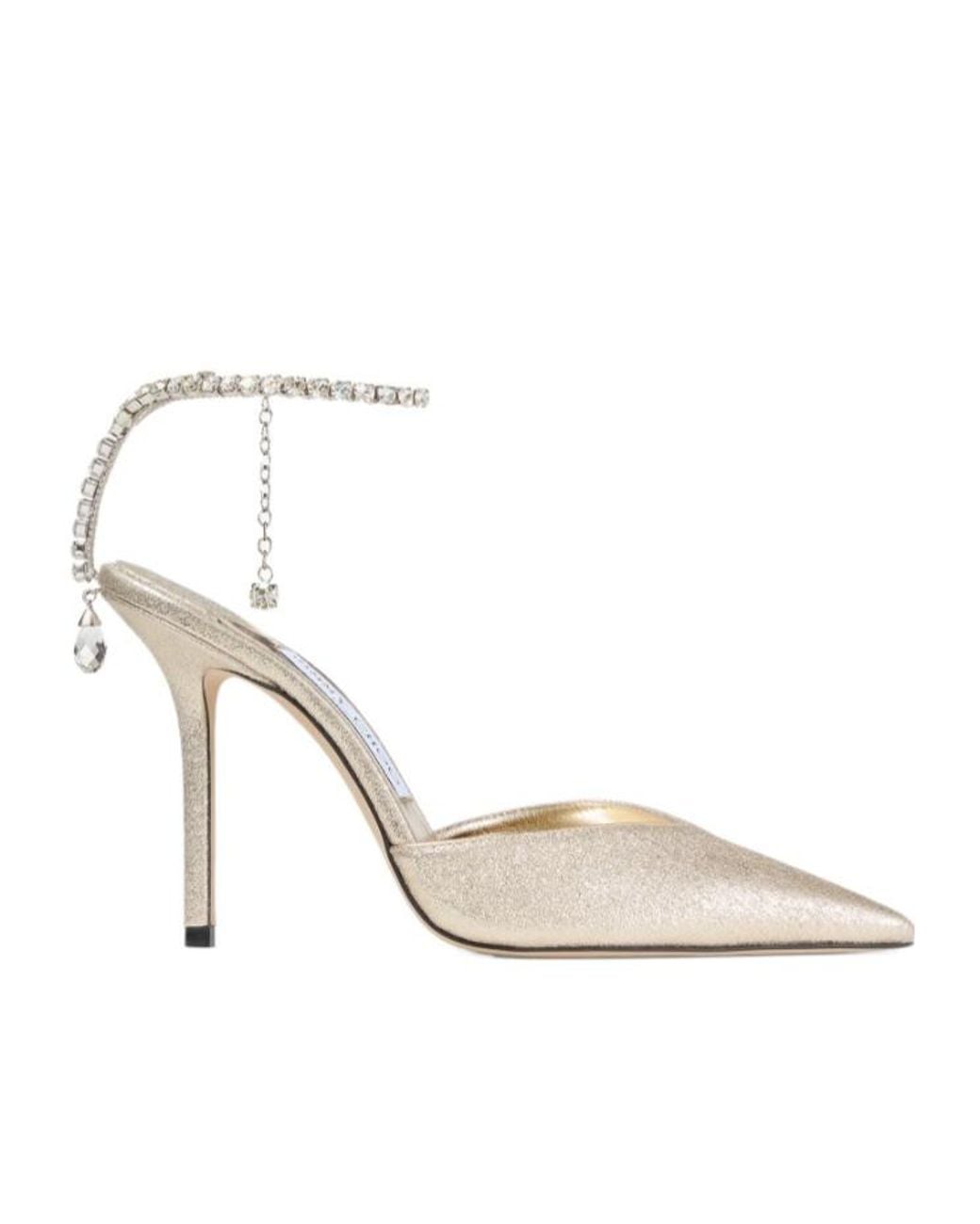 Jimmy Choo Natural Saeda Crystal Ankle-Strap Heeled Pumps