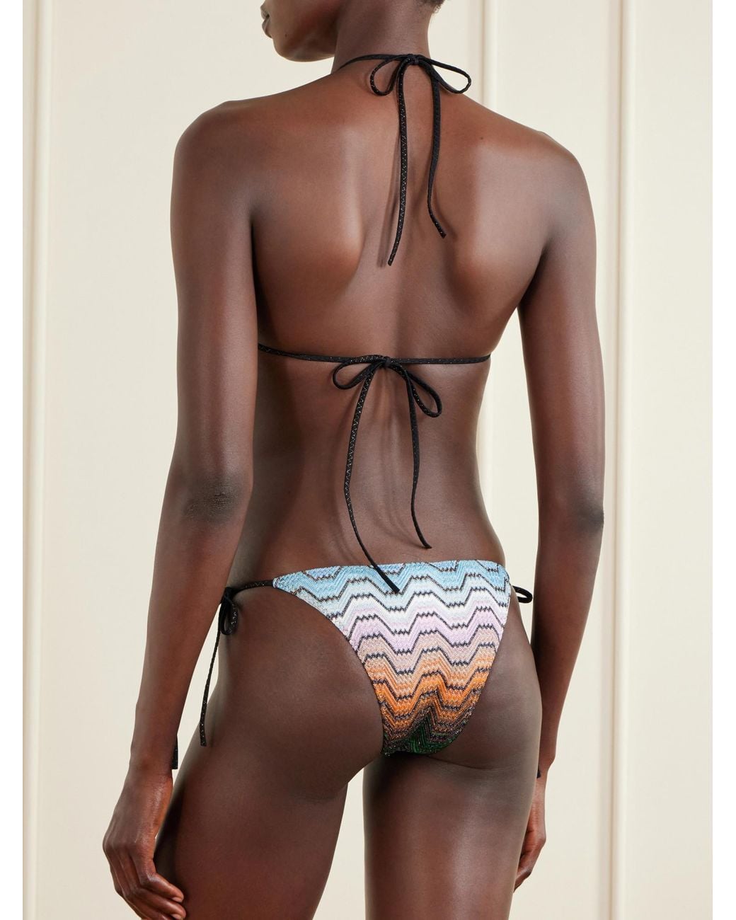 Missoni White Mare Striped Metallic Crochet-Knit Triangle Bikini