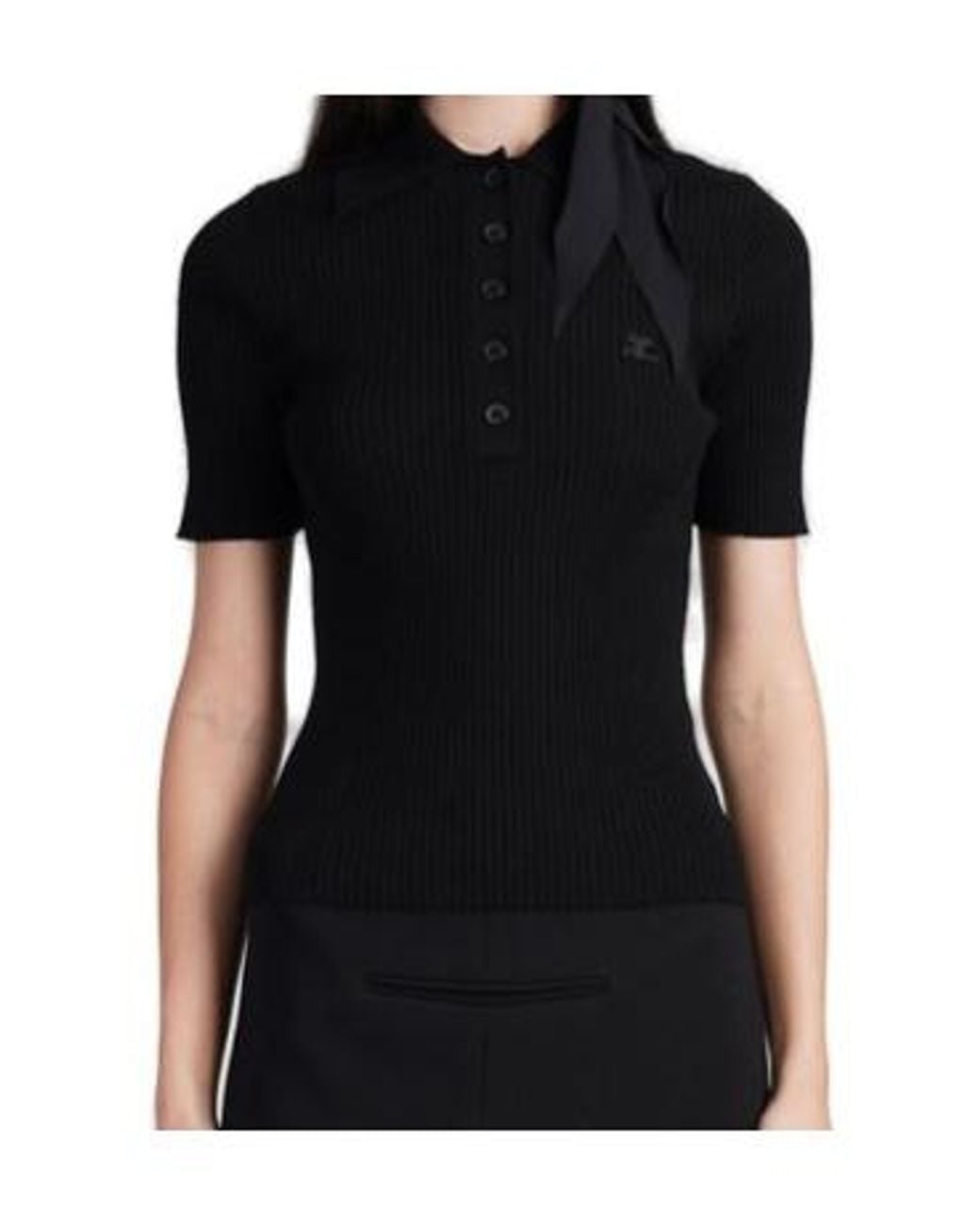 Courreges Black Courrèges Short-Sleeved Ribbed Polo Shirt