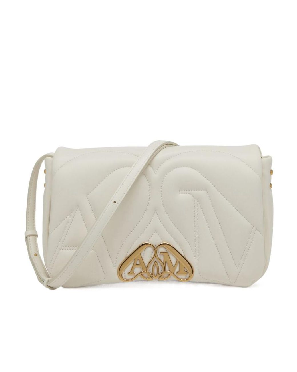 McQueen White The Seal Quilted Small Shoulder Bag