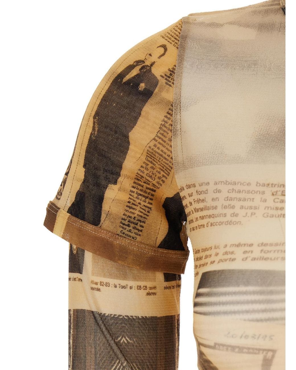 Jean Paul Gaultier Multicolor Mesh Newspaper Print T-Shirt