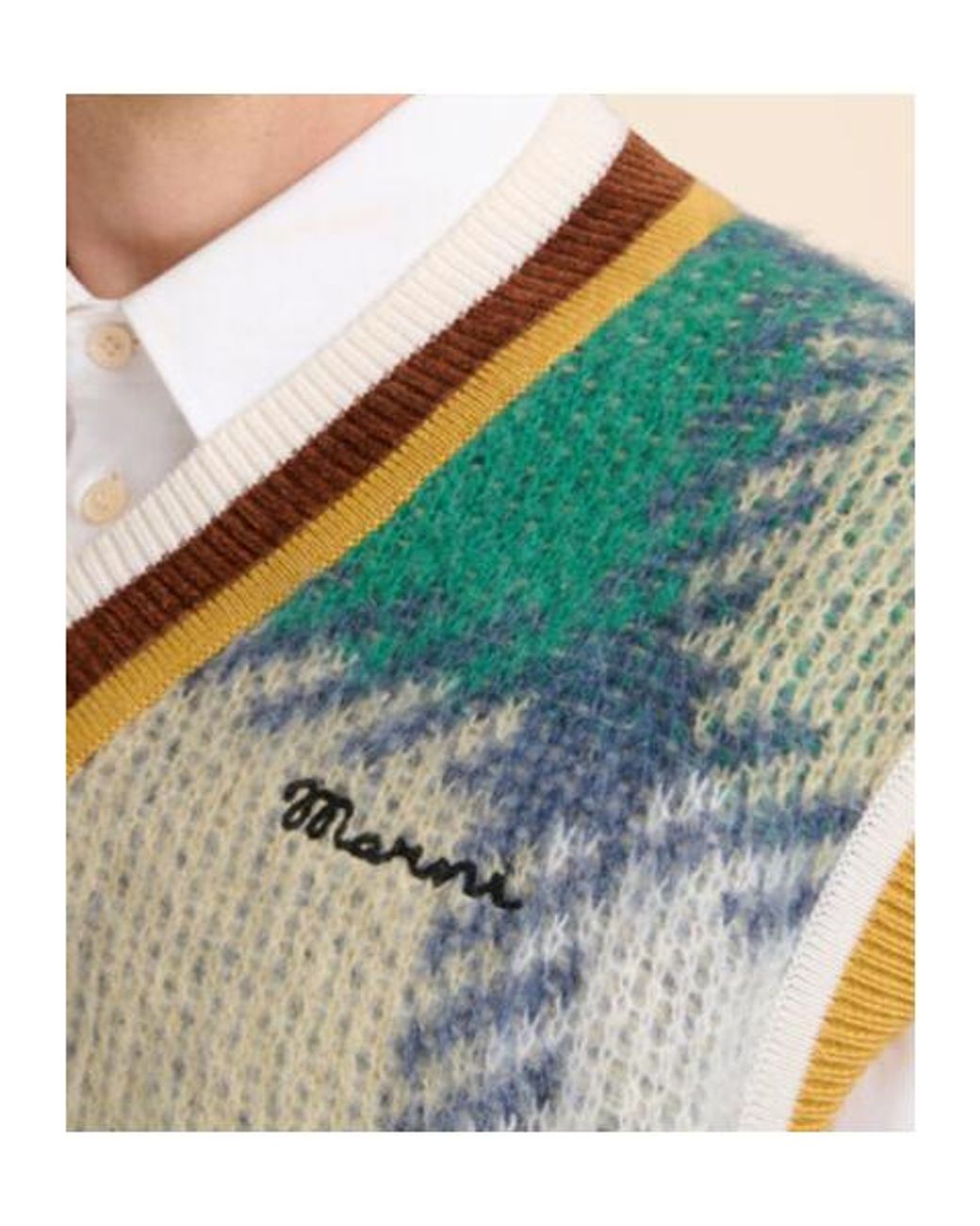 Marni Green Checked Mohair Vest With Striped Trims for men