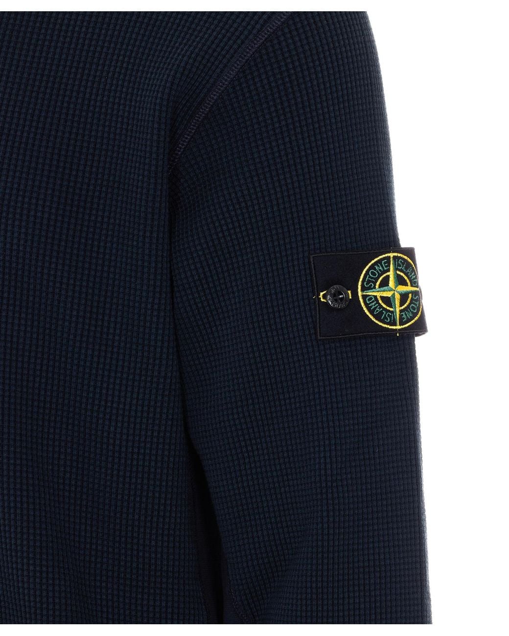 Stone Island Blue Honeycomb Crew Neck Sweatshirt for men