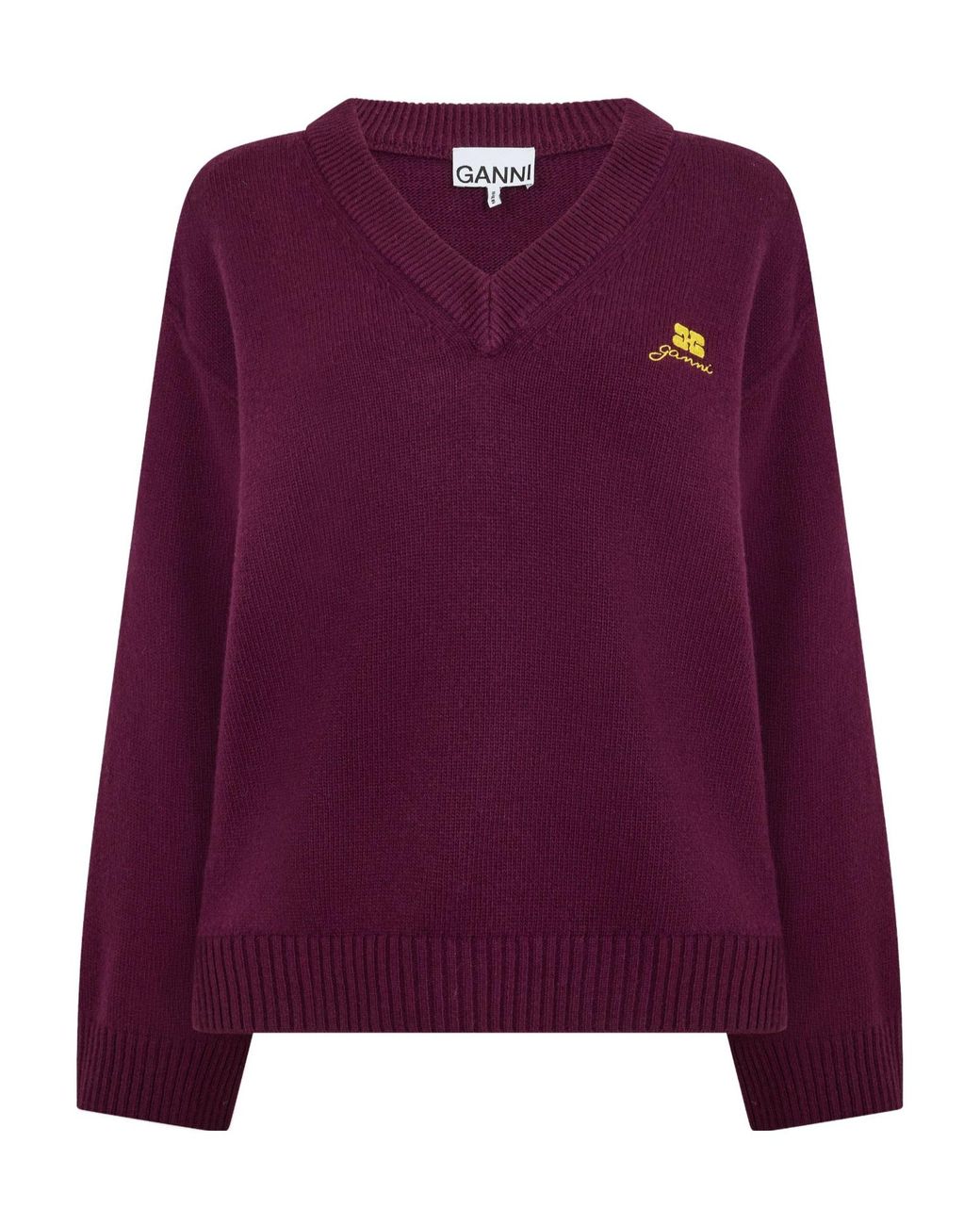 Ganni Purple V-Neck Knit Sweater