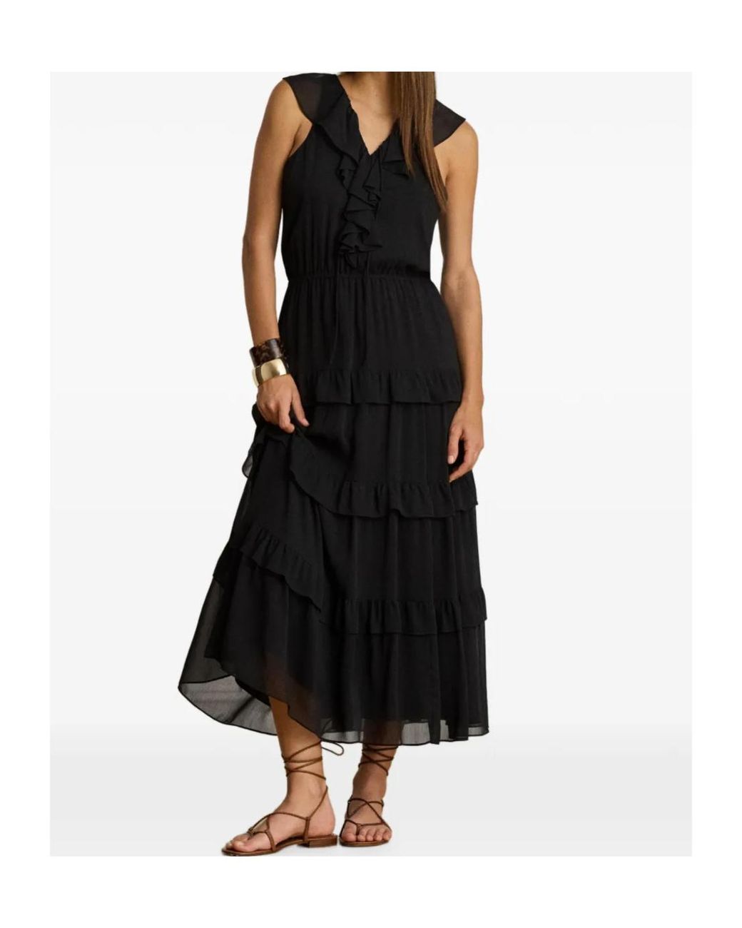 Ralph Lauren Black Ruffle-Trim Maxi Dress