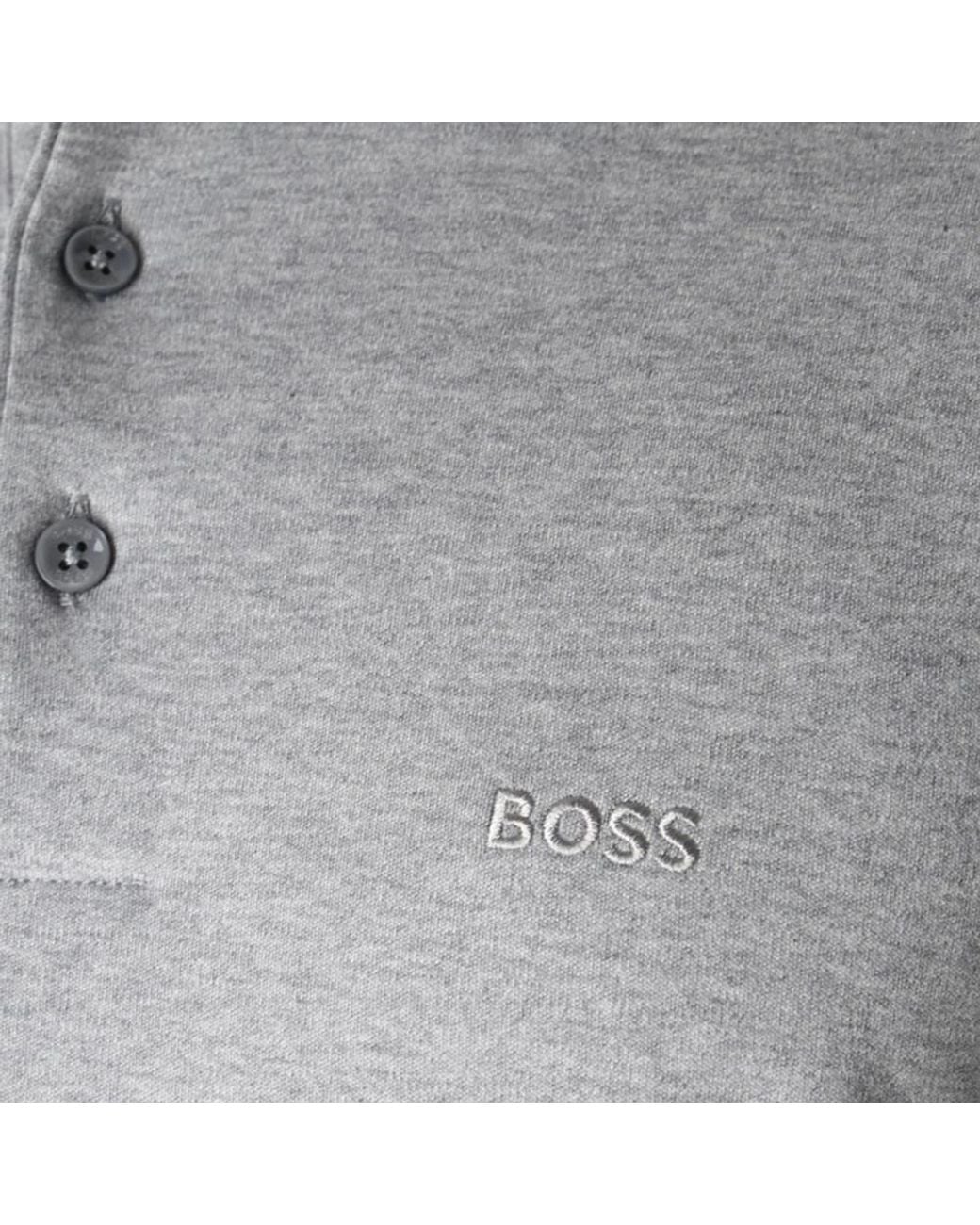 Boss Gray Boss Logo Embroidered Polo Shirt for men