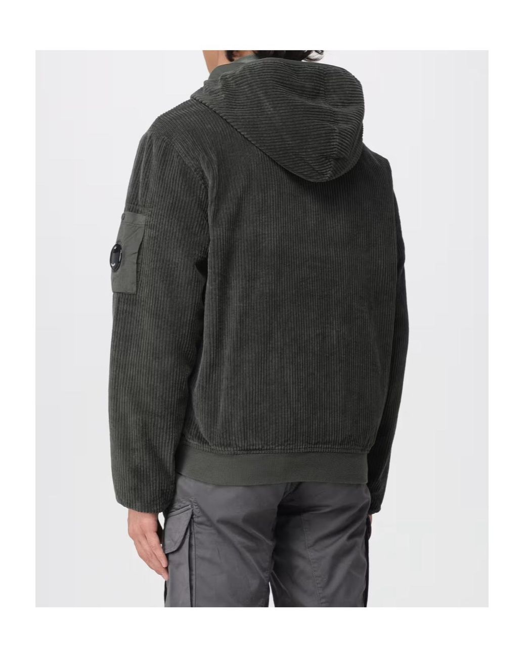 C P Company Black Corduroy 350 Full Zip Hooded Sweatshirt for men