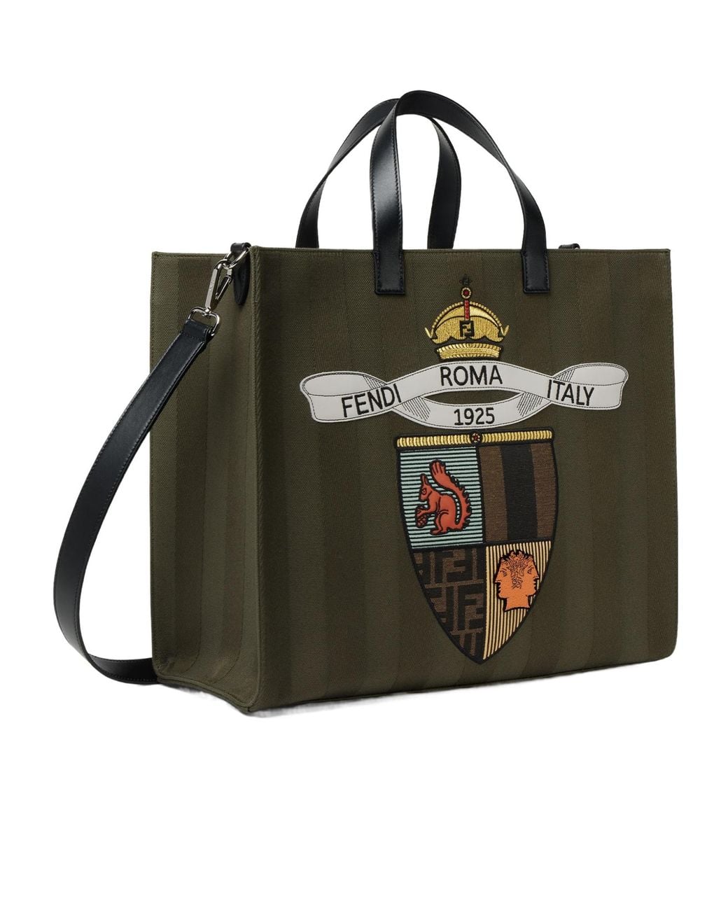 Fendi Green Club Crest Embroidered Tote Bag for men