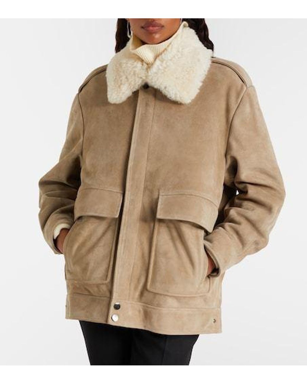 Nour Hammour Natural Drey Shearling-Trimmed Suede Jacket