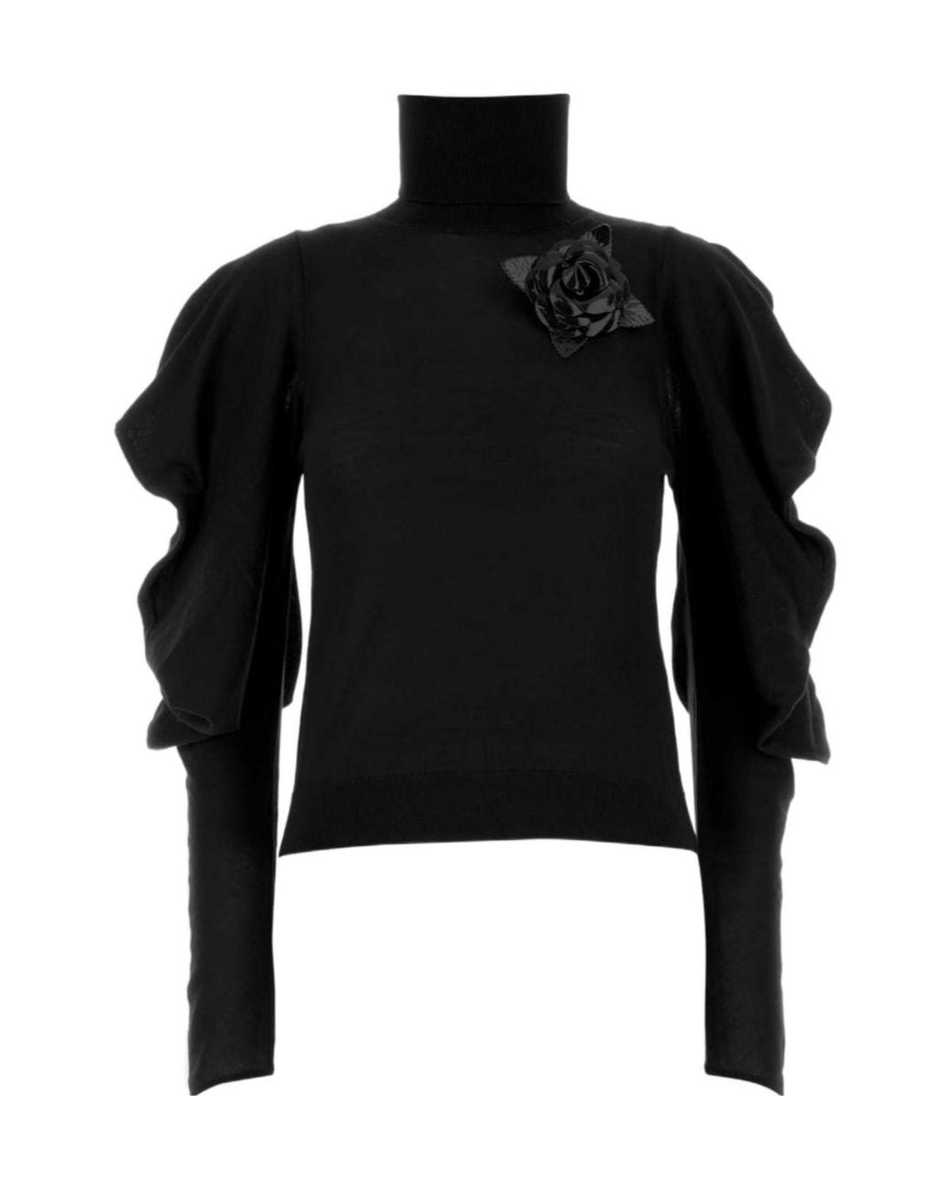 Blumarine Black Puff-Sleeve Turtleneck Sweater