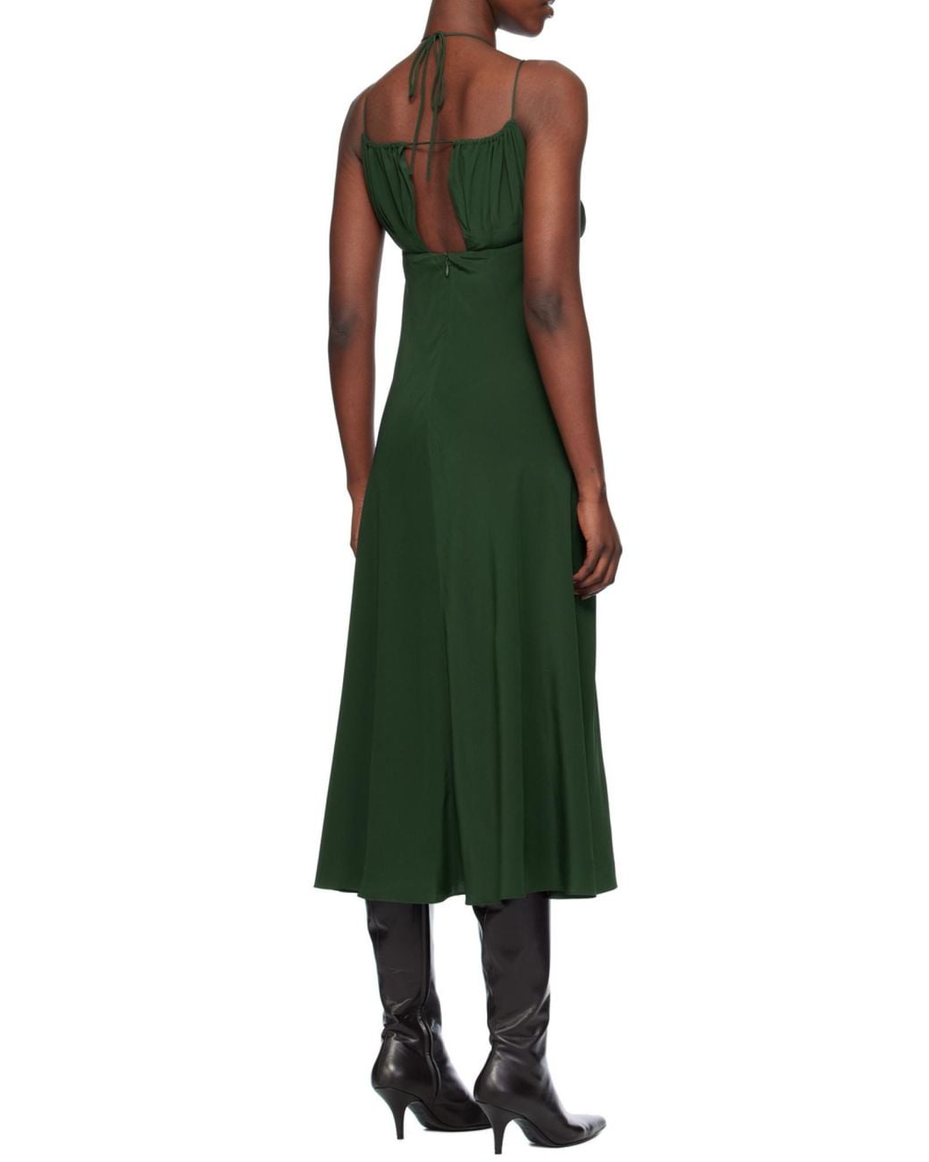 Totême Green Gathered Silk Midi Dress
