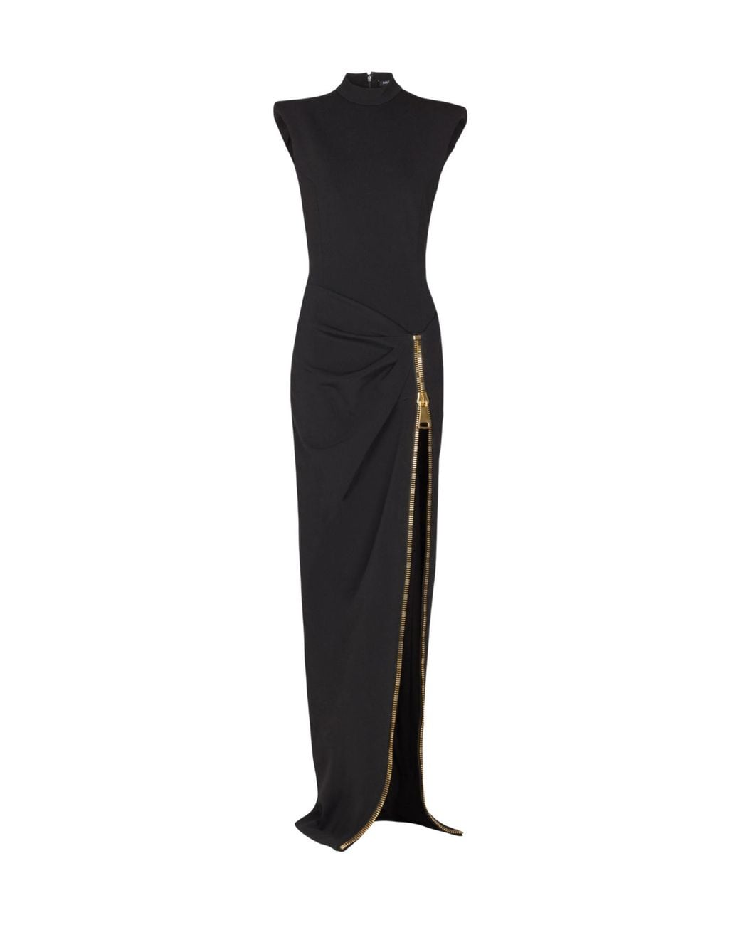 Balmain Black Long Jersey Dress With Zip