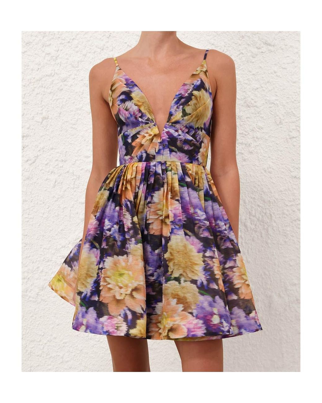 Zimmermann Blue Pleated Floral Mini Dress