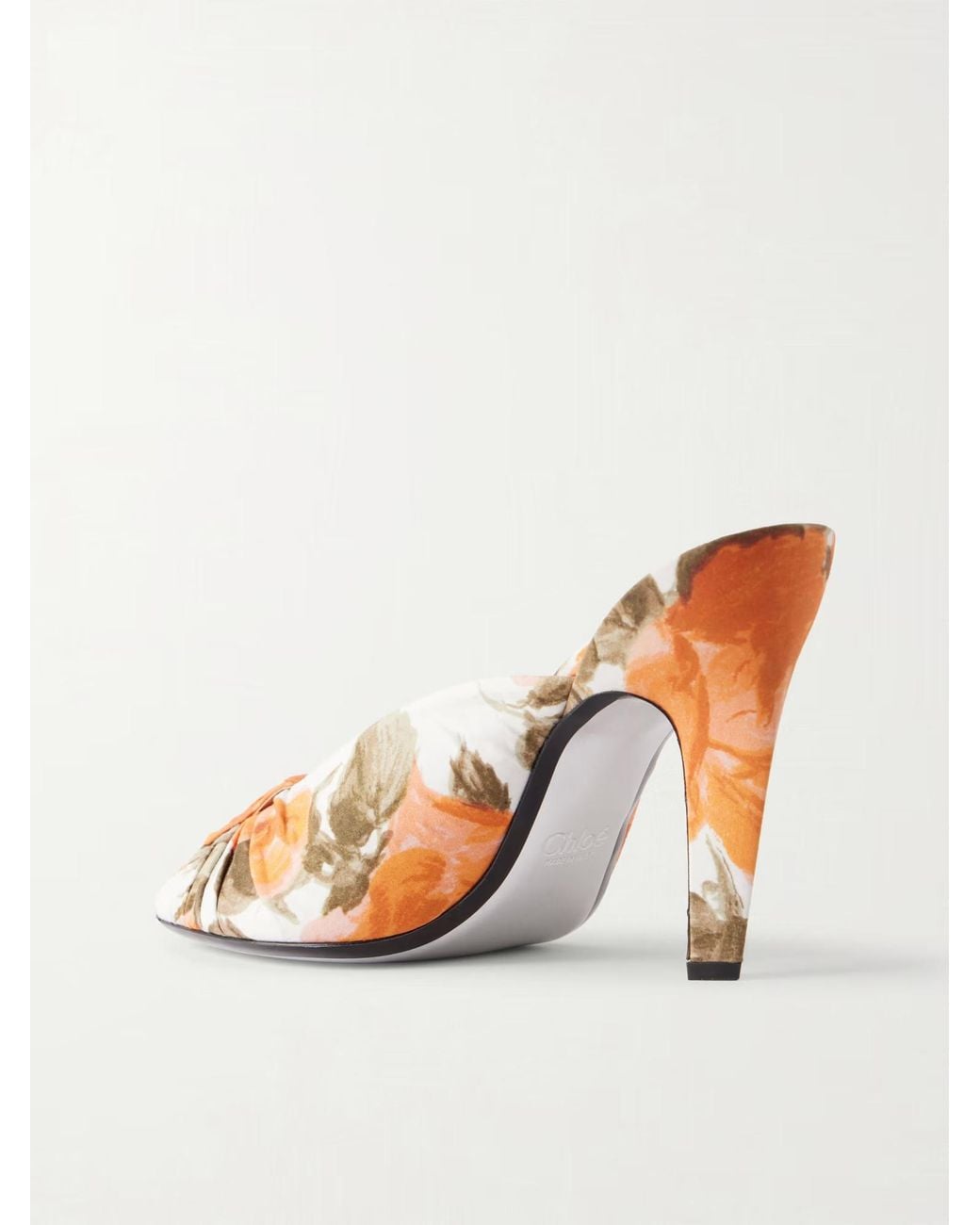 Chloé Brown Suzie Ruched Floral-Print Satin Sandals