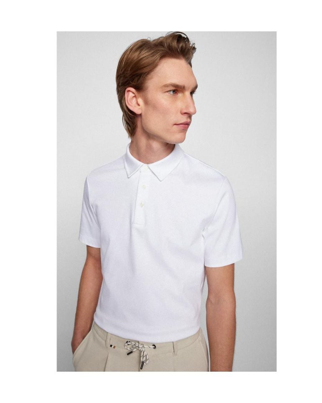 Boss White Boss Button Detailed Slim Fit Polo Shirt for men