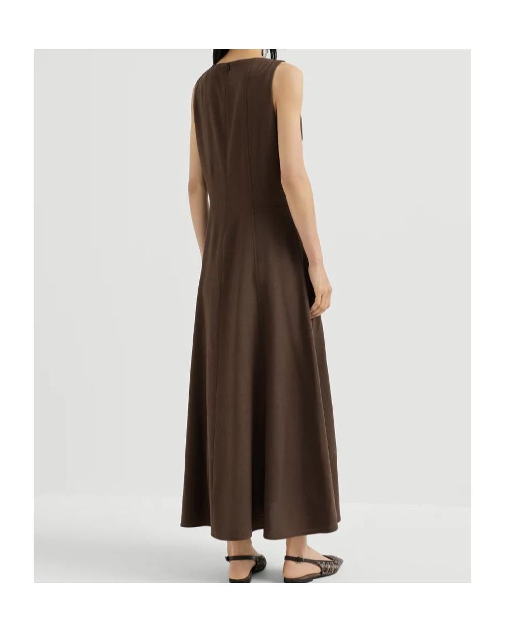 Brunello Cucinelli Brown Virgin Wool Fluid Twill Flared Dress