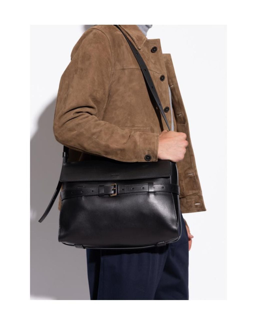 Moschino Black Logo Embossed Tie Me Shoulder Bag for men
